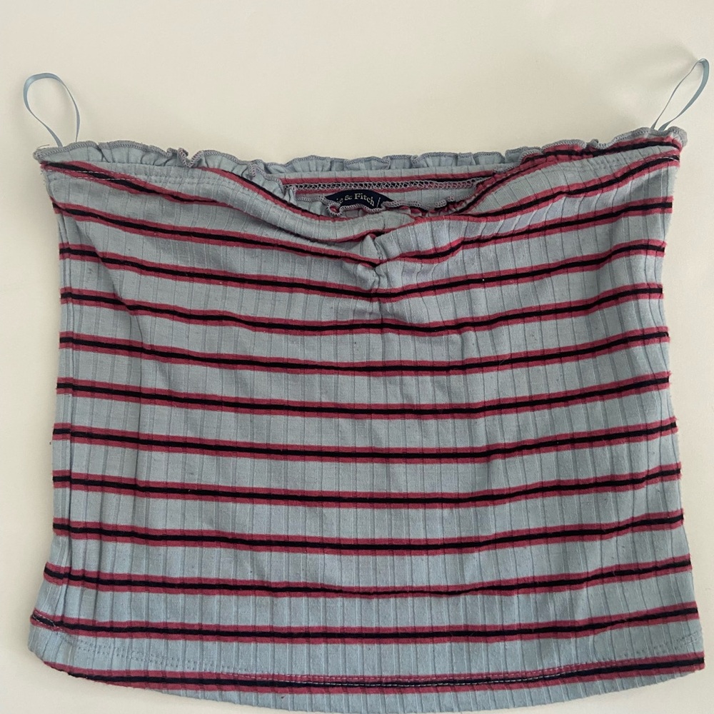 Blue and pink/red striped strapless crop top size XS Abercrombie and Fitch